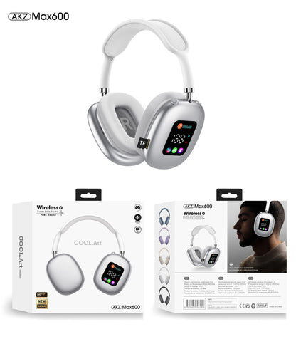 Casque Bluetooth sans fil supra-auriculaire AKZ MAX600 – Écran LED RVB, basses profondes et appels clairs