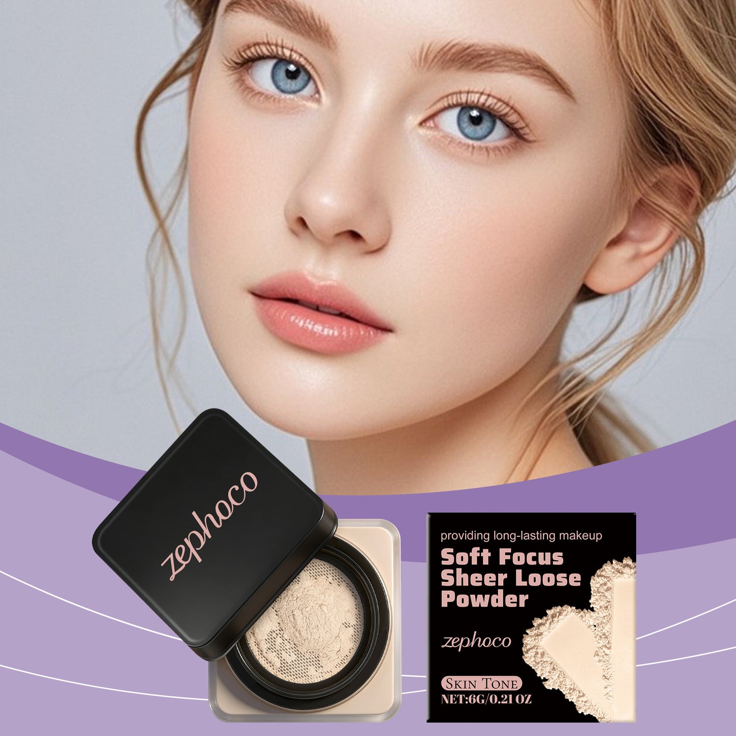 Zephoco Soft Focus Sheer Loose Setting Powder – Lightweight Oil-Control Makeup Finish