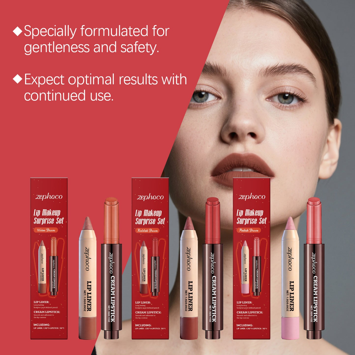 Zephoco Lip Makeup Surprise Set – Cream Lipstick & Lip Liner Duo