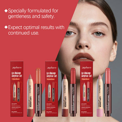 Zephoco Lip Makeup Surprise Set – Cream Lipstick & Lip Liner Duo