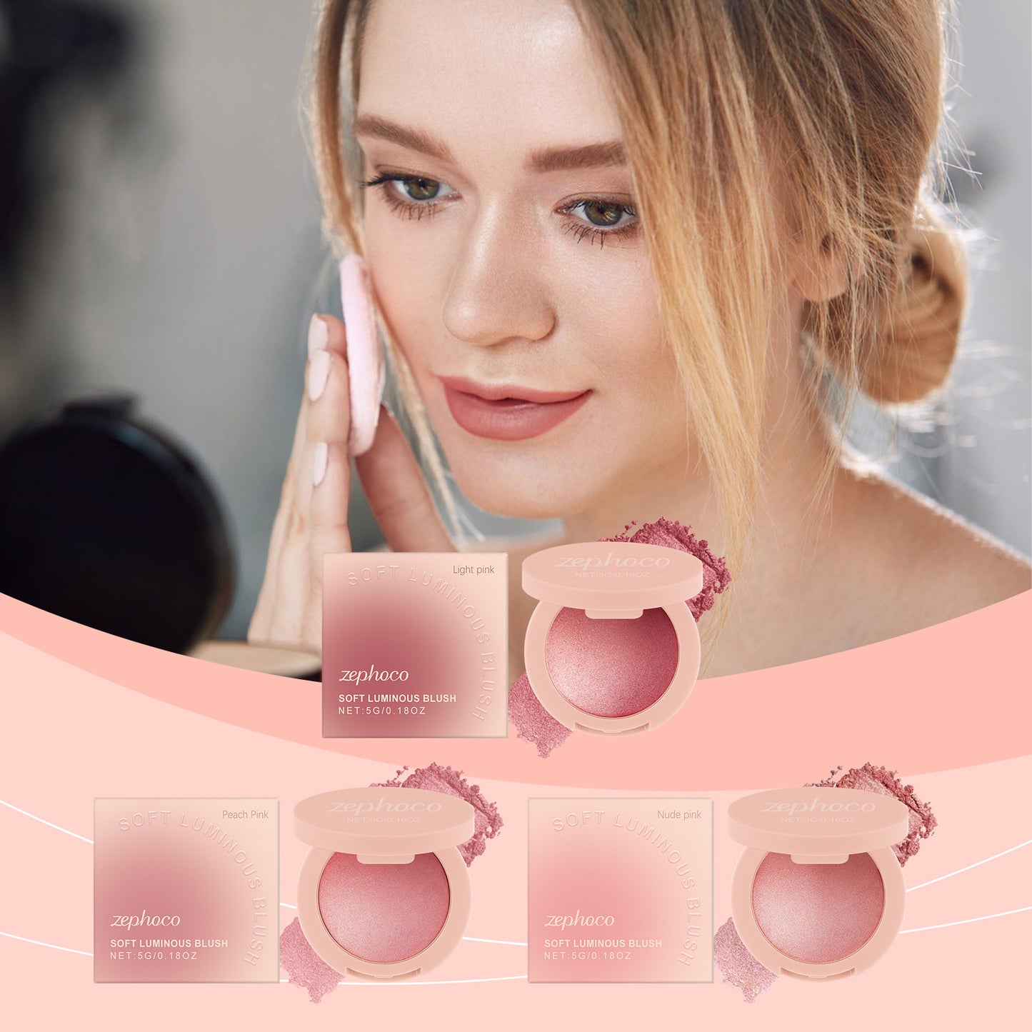 Zephoco Soft Luminous Blush: rubor en polvo ligero y brillante con acabado de brillo natural