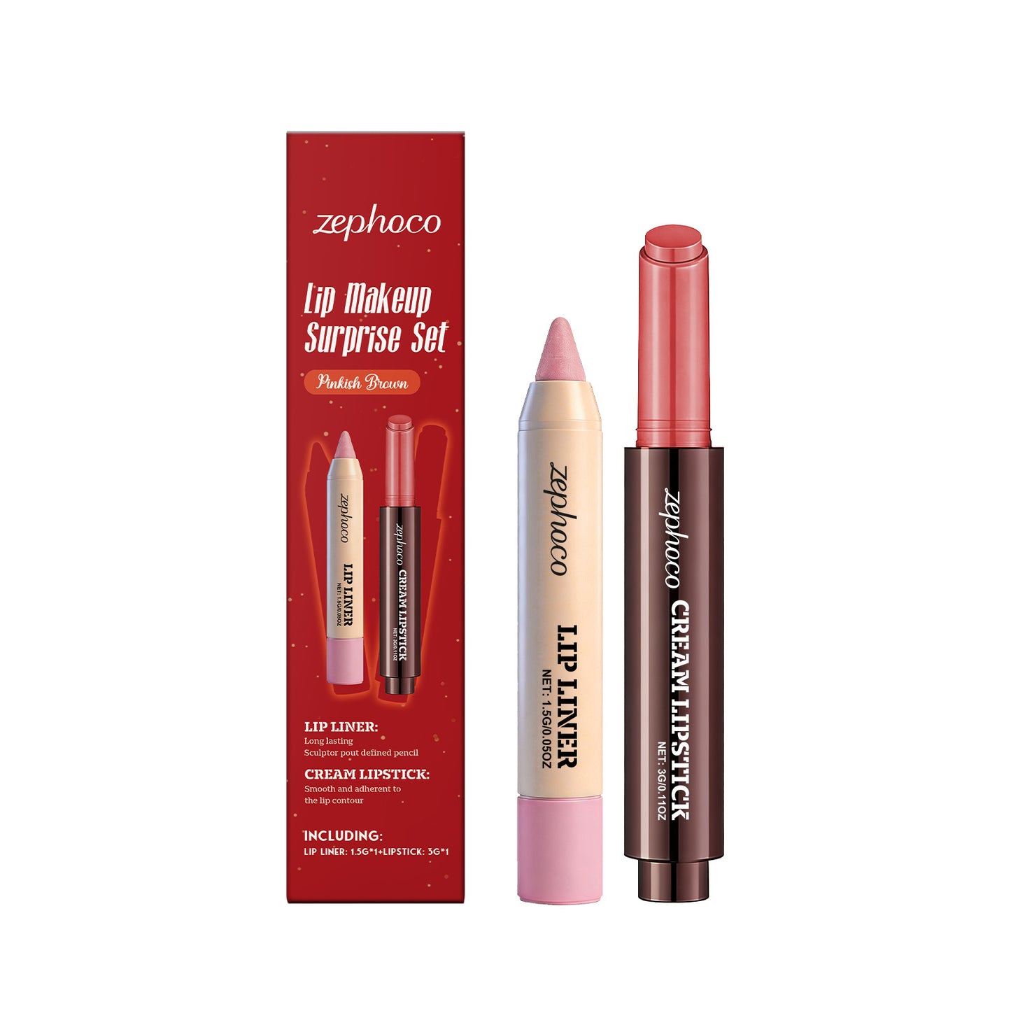 Zephoco Lip Makeup Surprise Set – Cream Lipstick & Lip Liner Duo
