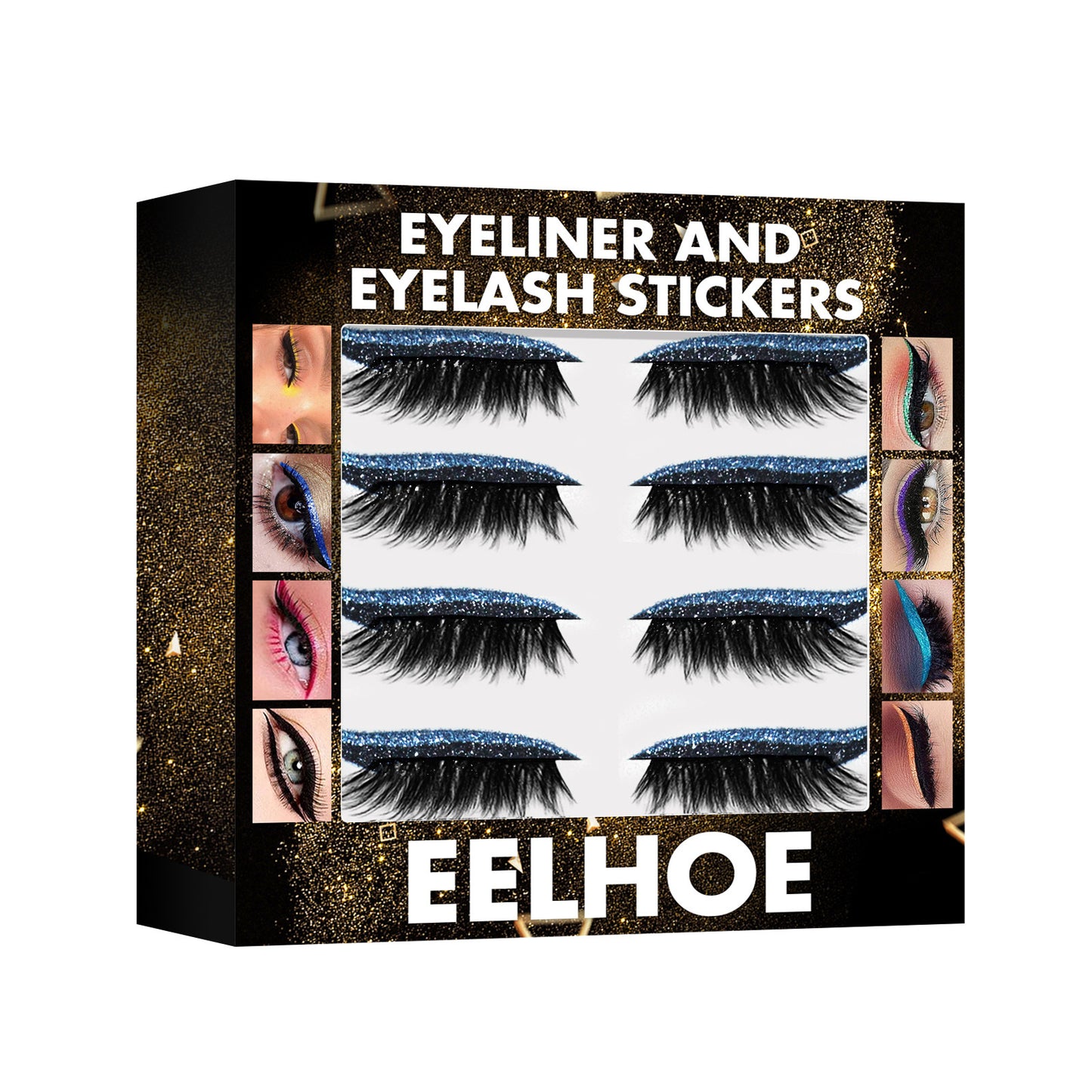 EELHOE Self-Adhesive Eyeliner & Eyelash Stickers – 5 Glitter Colors, No Glue, Reusable Eye Makeup Strips