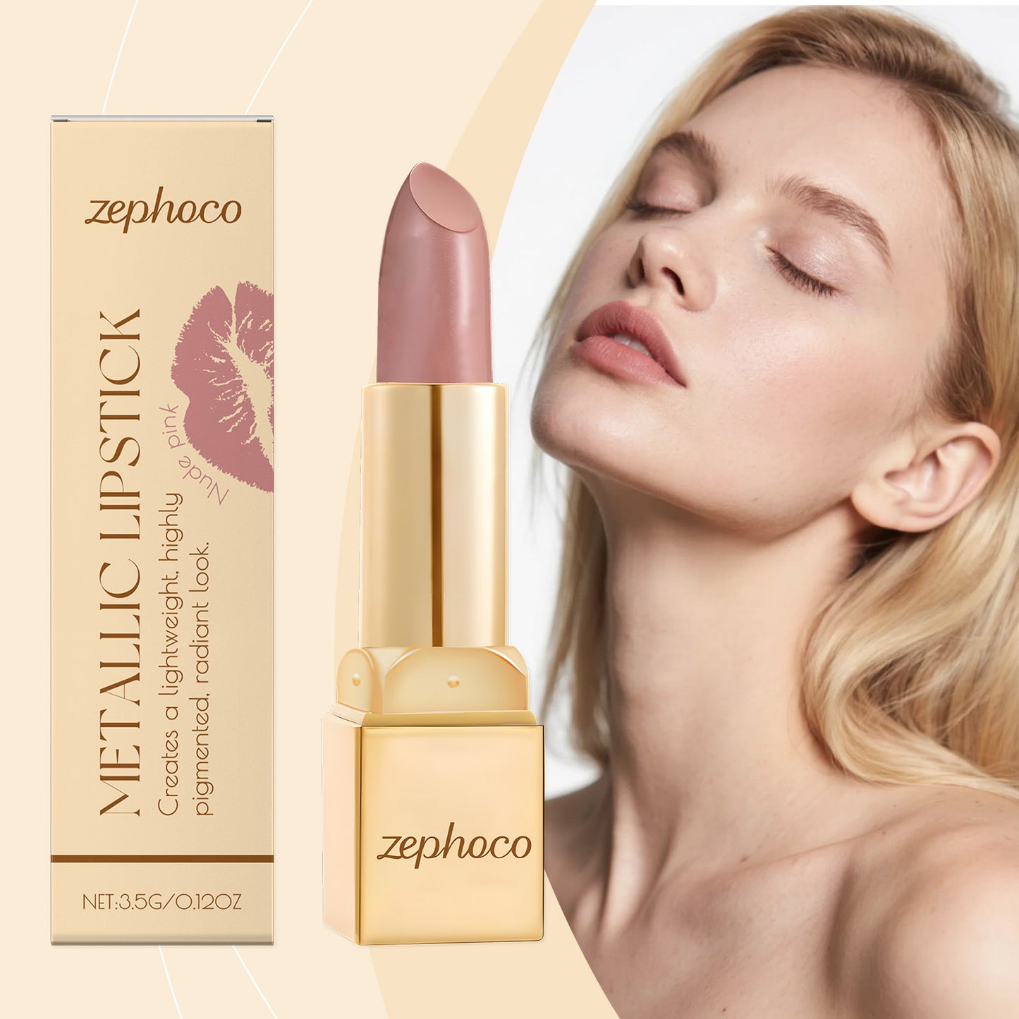 Zephoco Metallic Lipstick – Smooth Color & Radiant Finish (Multiple Shades)