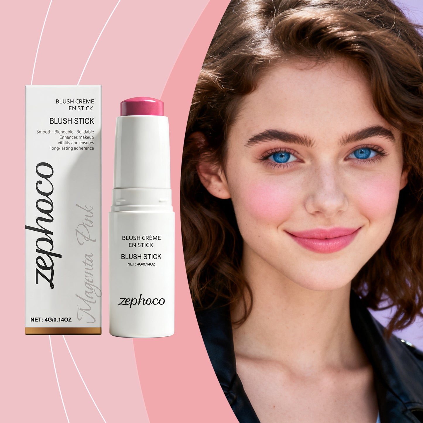 Zephoco Cream Blush Stick: Maquillaje suave y difuminable con brillo natural para mejillas y labios