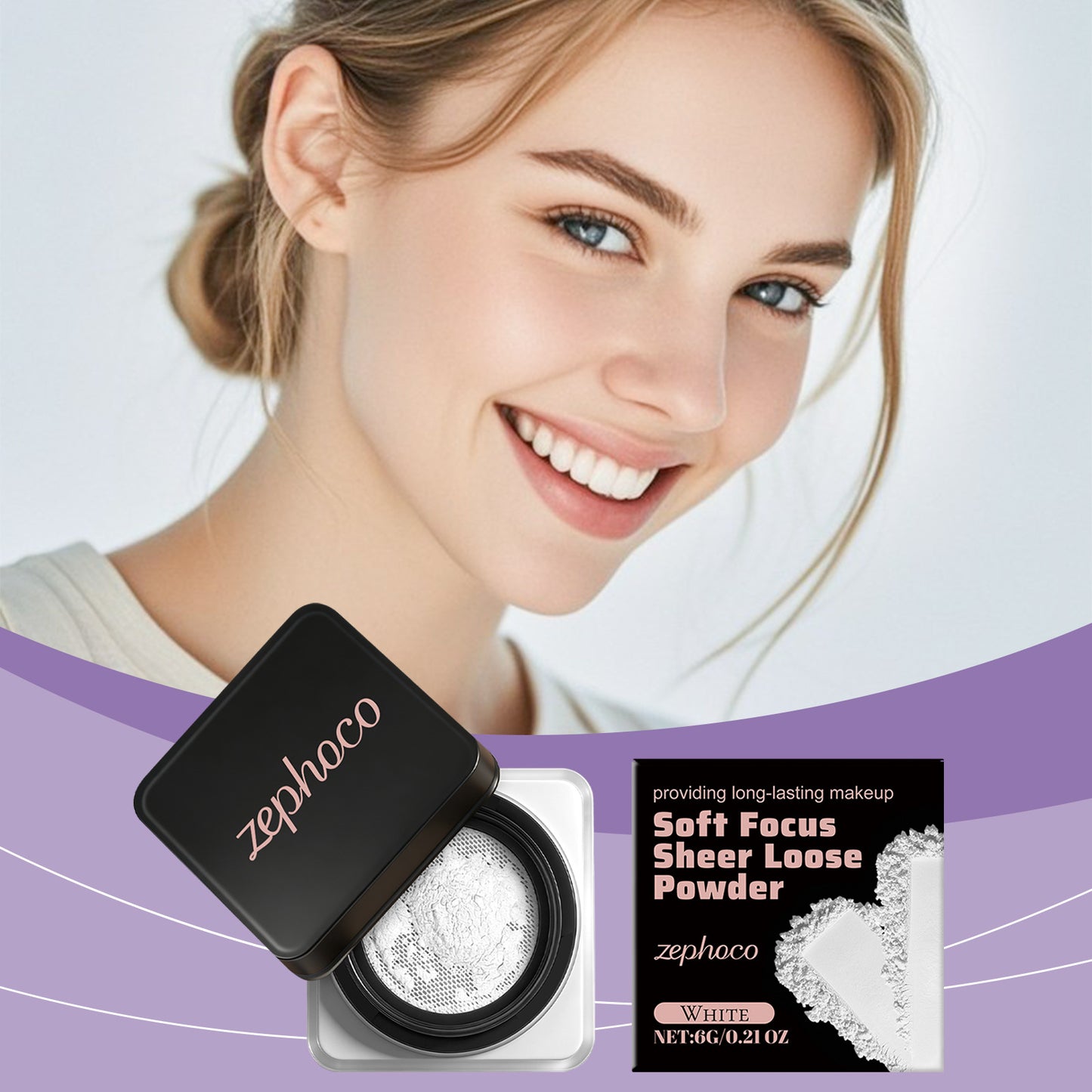 Zephoco Soft Focus Sheer Loose Setting Powder – Lightweight Oil-Control Makeup Finish