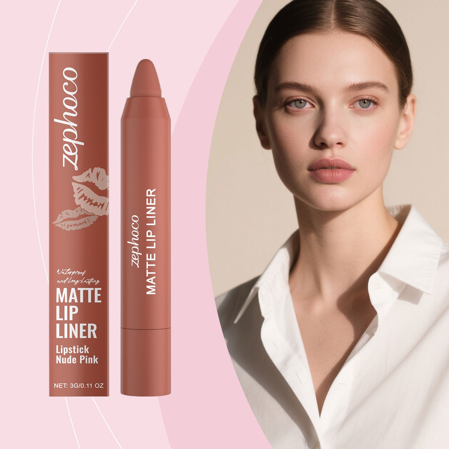 Zephoco Matte Lip Liner – Long-Wear Lipstick Pencil for Defined Lips