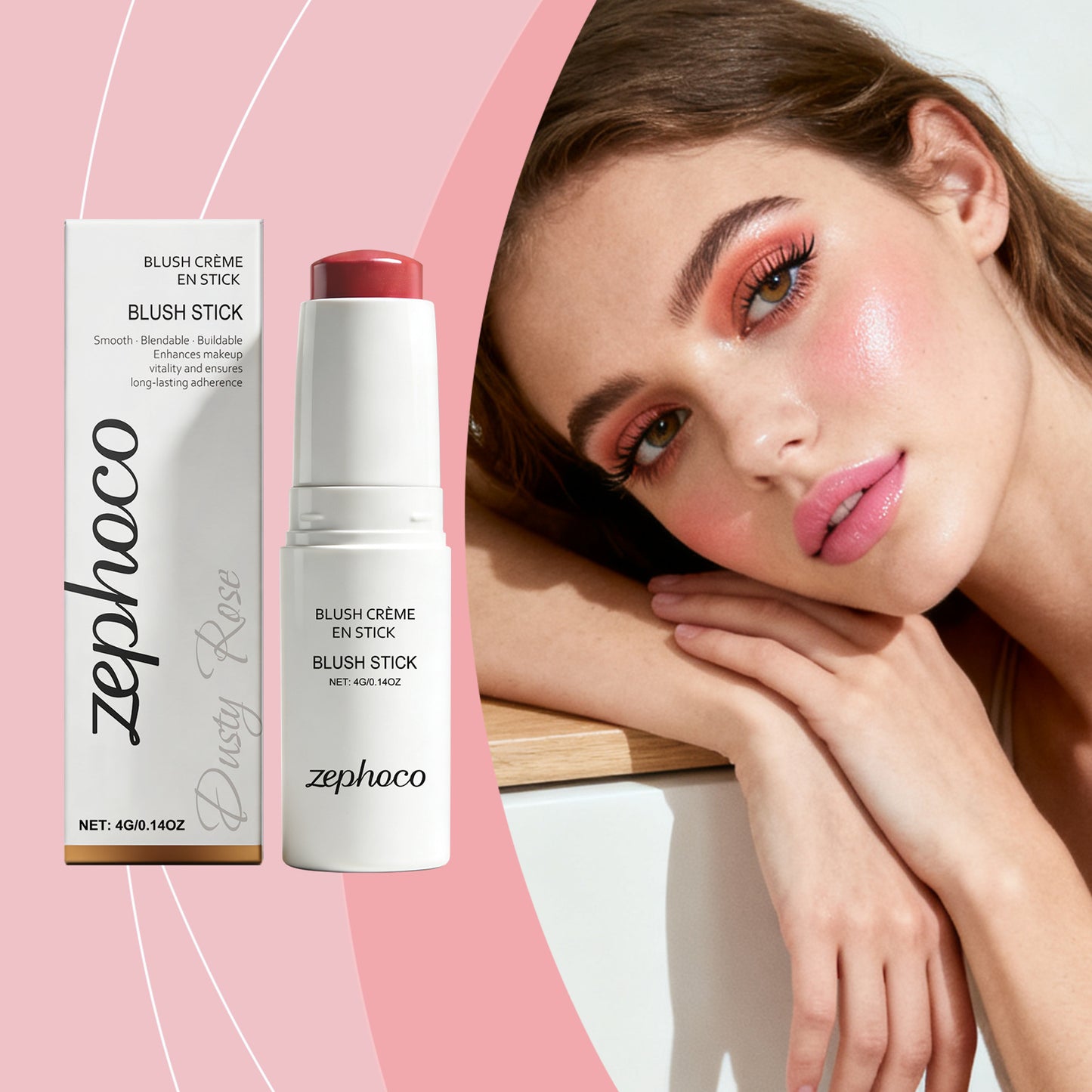 Zephoco Cream Blush Stick: Maquillaje suave y difuminable con brillo natural para mejillas y labios
