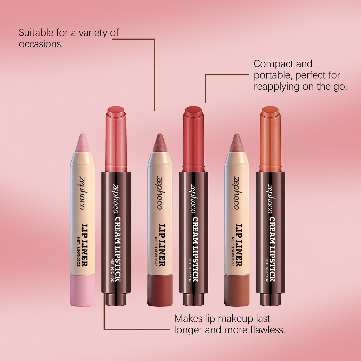 Zephoco Lip Makeup Surprise Set – Cream Lipstick & Lip Liner Duo
