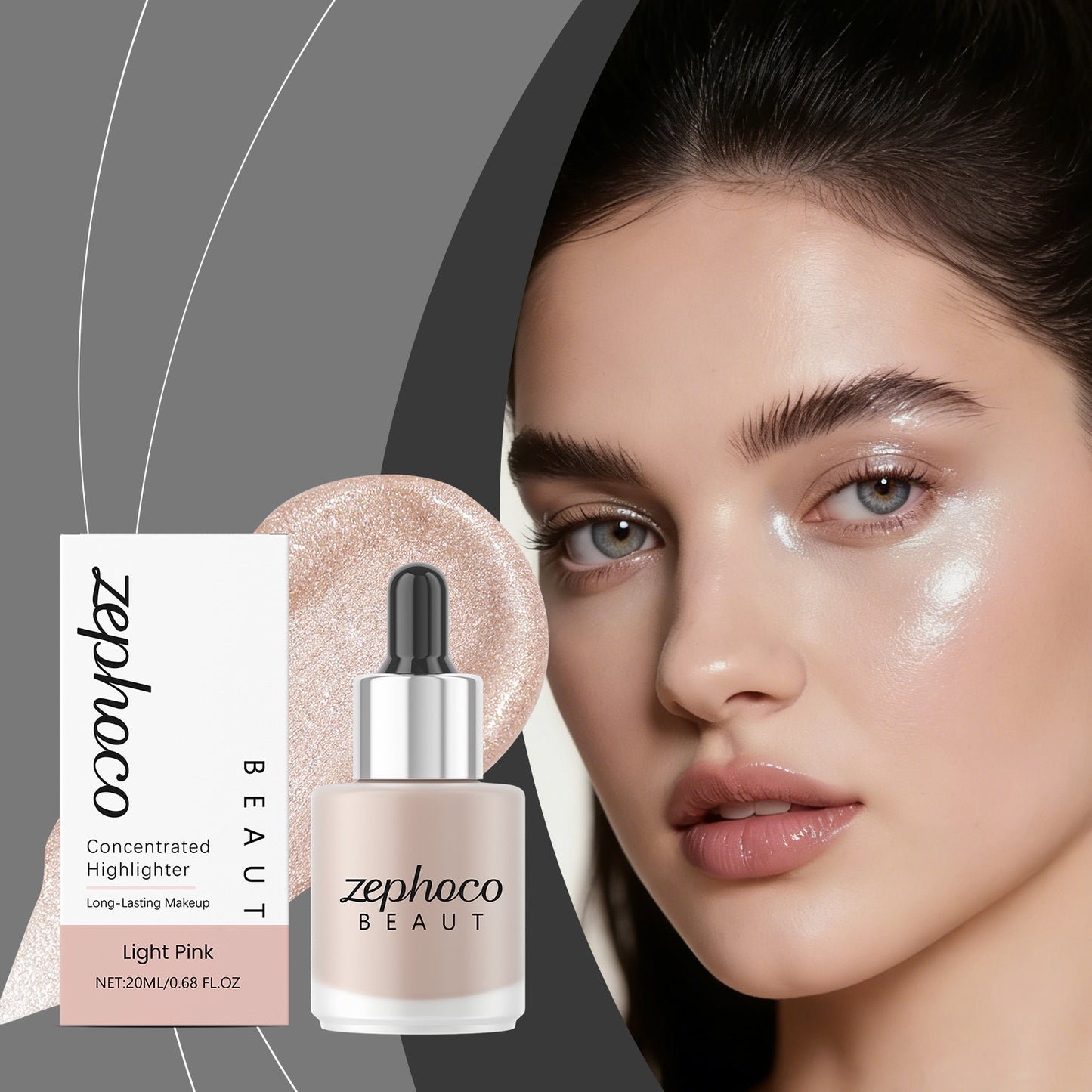 Zephoco Concentrated Liquid Highlighter – Light Brown / Light Gold / Light Pink Glow Drops