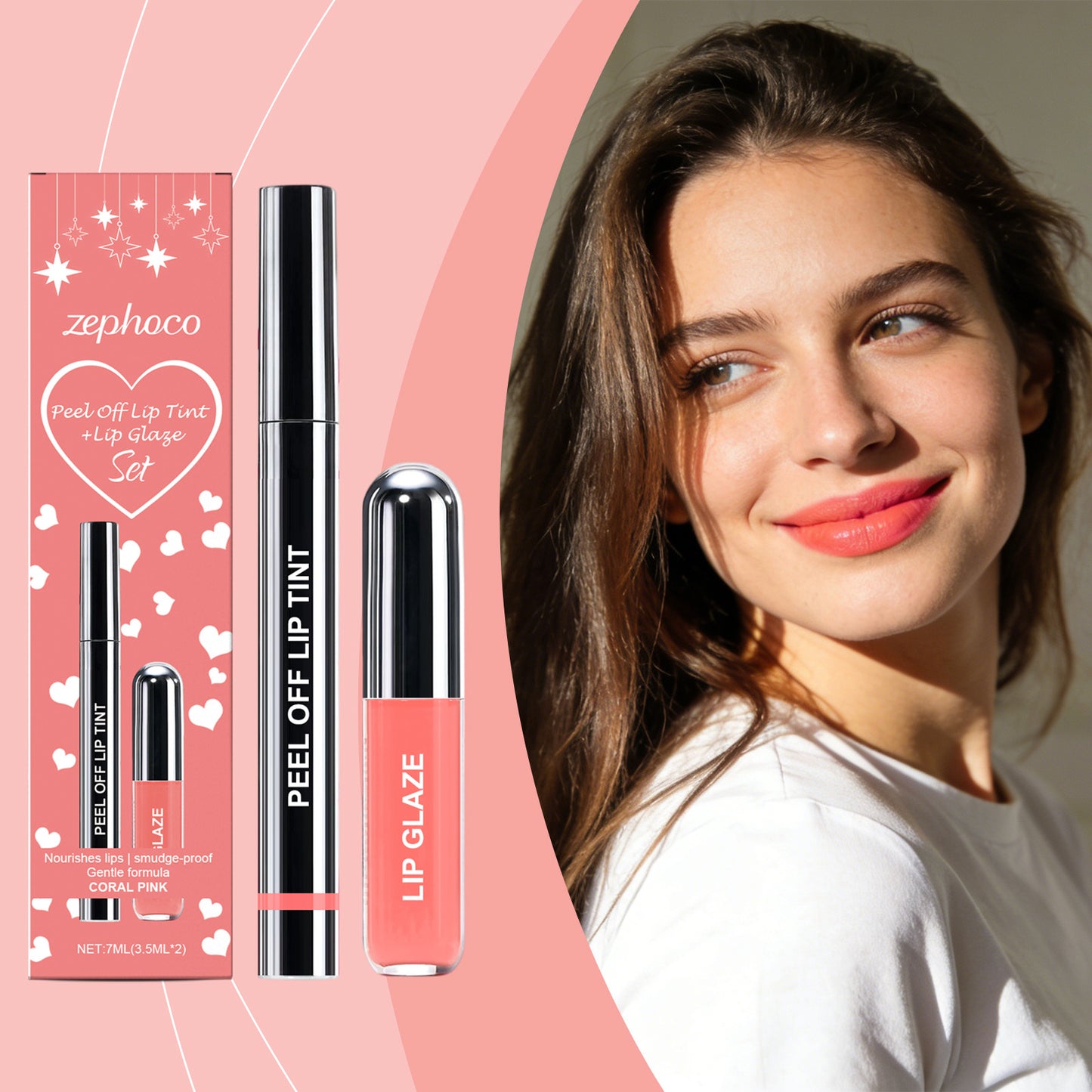 Set de tinte y brillo labial Zephoco Peel-Off: color de larga duración en varios tonos