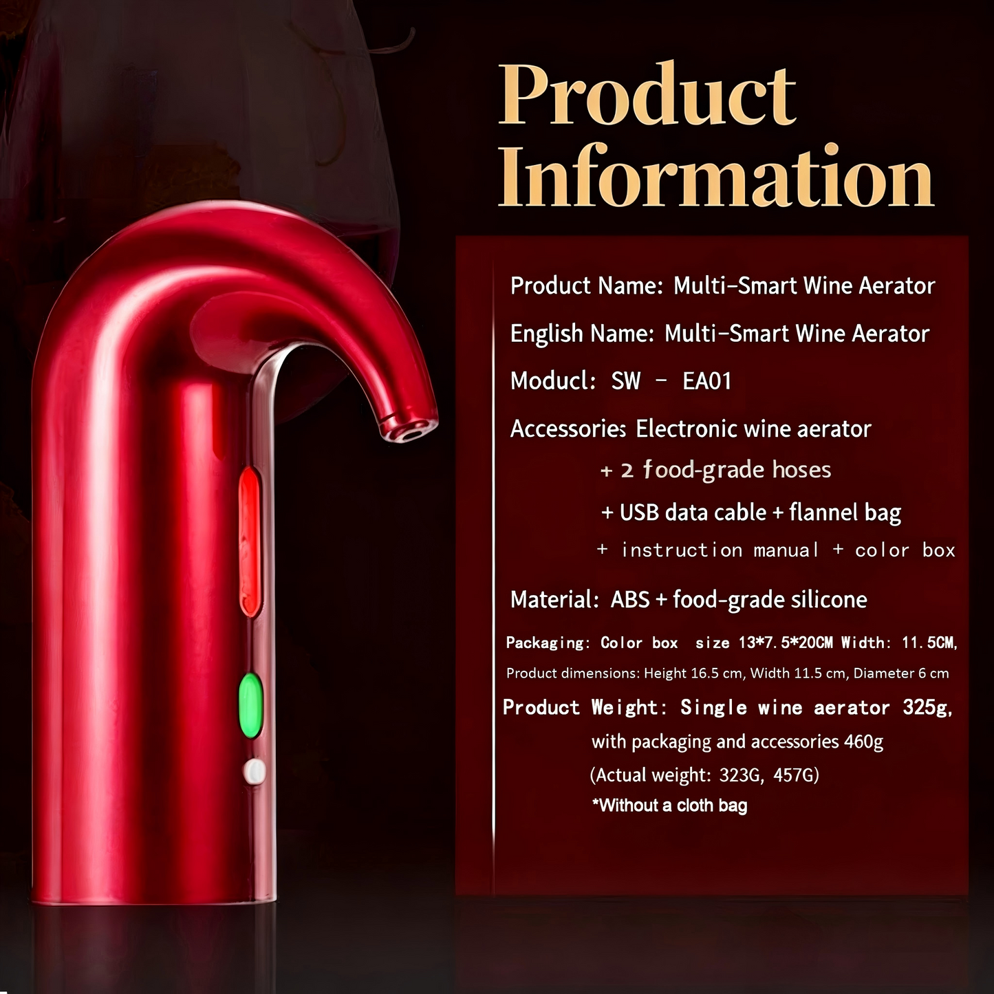 Electric Wine Aerator & Pourer – USB Rechargeable Automatic Wine Decanter