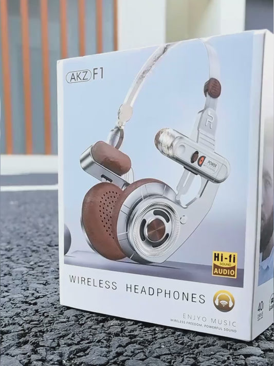 AKZ-F1 Retro Wireless Over-Ear Headphones – Hi-Fi Stereo Sound, Foldable Metal Design